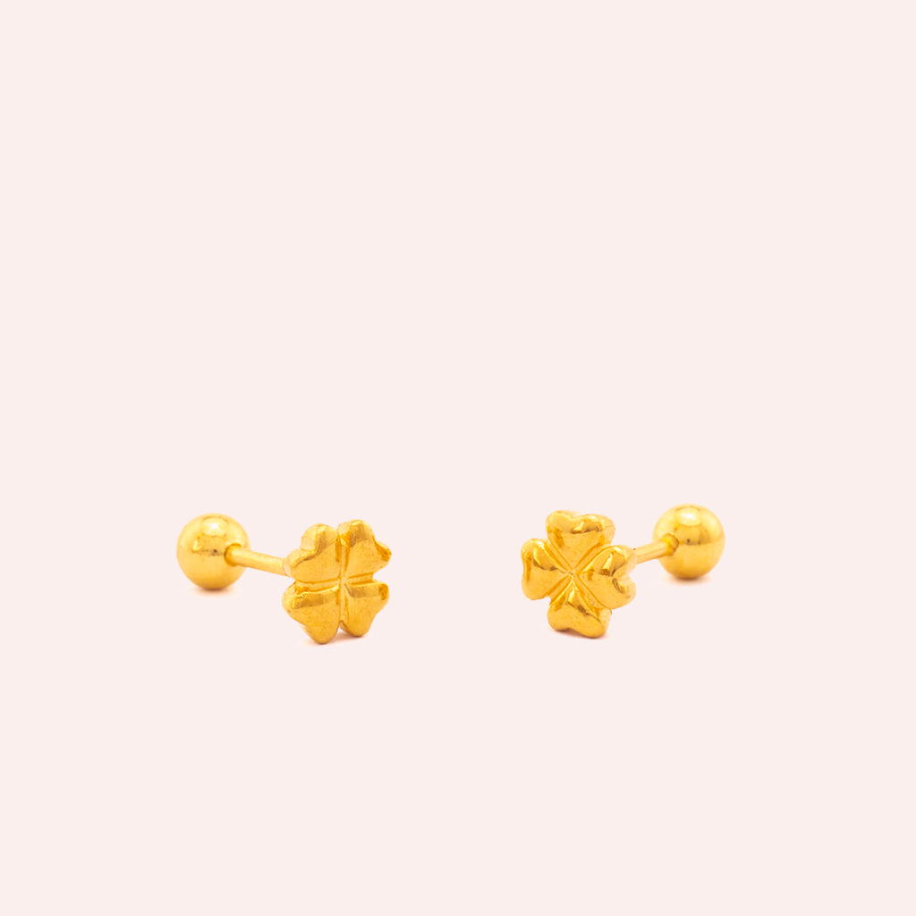 小幸運|5G幸運草轉珠耳針 — 純金9999