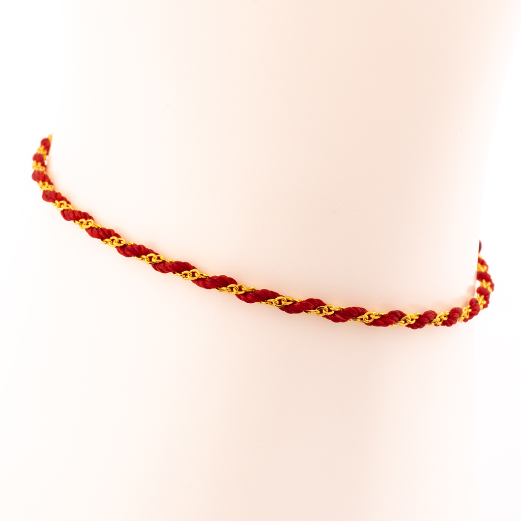 S Hook Wax String Gold Braided Bracelet (Red)