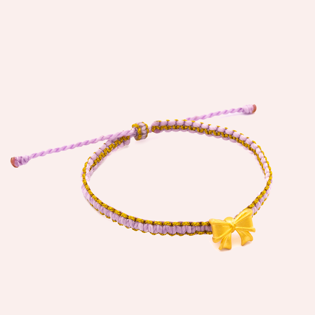 Custom Bow Wax Cord Bracelet (Light Lavender Gold)
