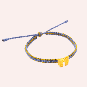 漫步花園|訂製蝴蝶結手繩|蠟繩(霧霾藍金) — 純金9999 (thumbnail)