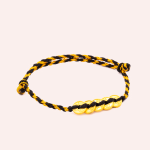 Custom Five-Emperor Coin Wax Cord Bracelet (Black Gold)