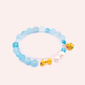 Bow Fox Crystal Bracelet (Blue Tourmaline, White Shell Pearl & Moonstone)