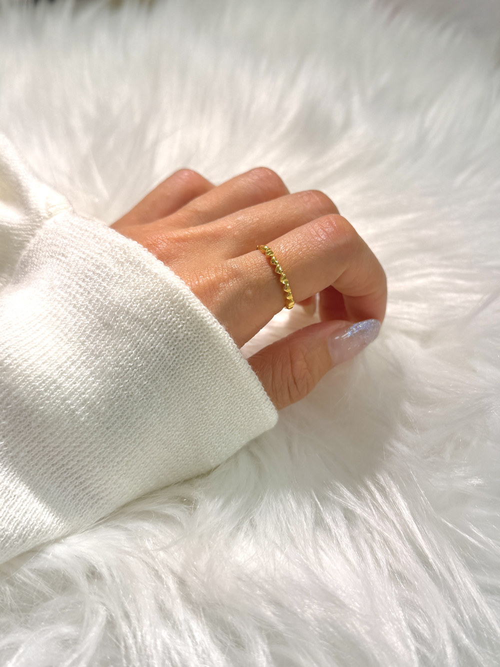 Mini Heart Ring — 24K Pure Gold (worn photo)