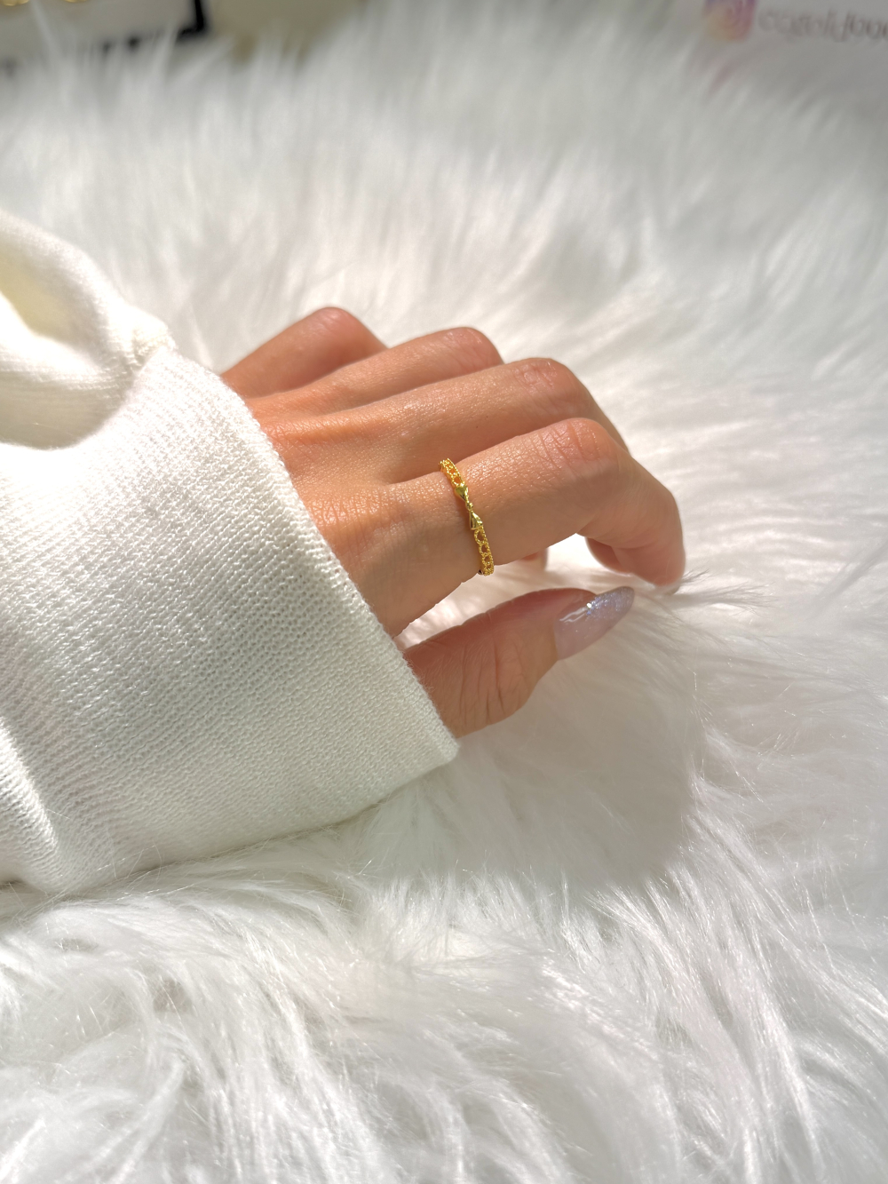 Bow Slim Ring — 24K Pure Gold (worn photo)