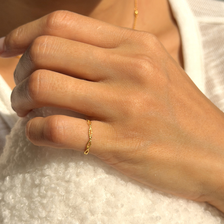 Half Twisted Pinky Ring — 24K Pure Gold (On model)