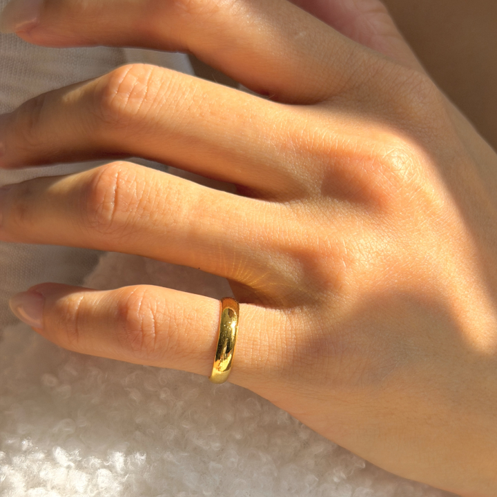 Simple Pinky Ring — 24K Pure Gold (On model)