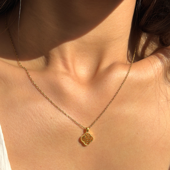 Lucky Floral Pendant — 24K Pure Gold (On model)