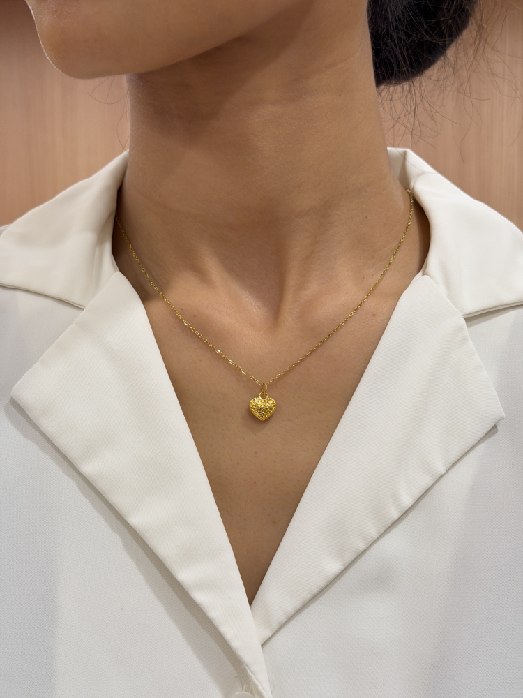 歐風可可|愛心小墜 — 純金9999 (worn photo)