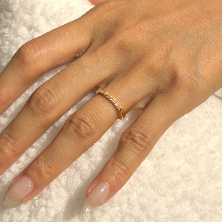 Zircon Ring (Slim) — 24K Pure Gold (On model)