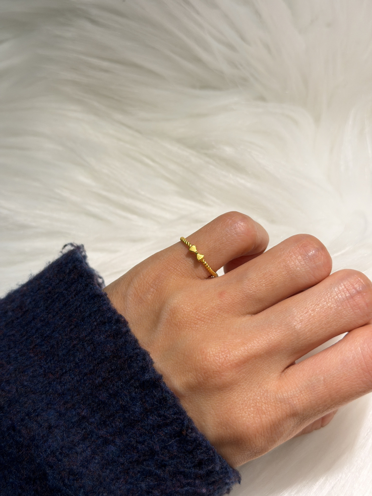 Twisted Braid Bow Ring — 24K Pure Gold (worn photo)
