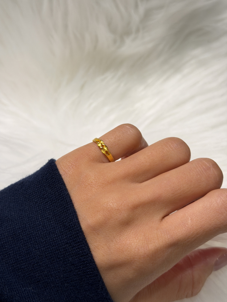 Wavy Sandblast Pinky Ring — 24K Pure Gold (worn photo)